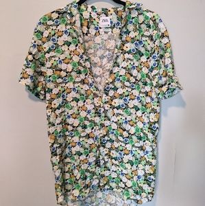 Zara Floral Button Up Tee